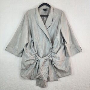 Lane Bryant Women's Silver Plaid Ruched Tie Front Blazer Jacket Size 26/28 Party